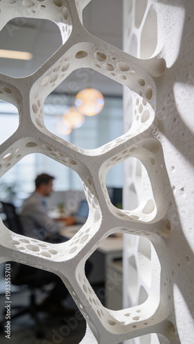 Modern White Parametric 3D Printed Organic Partition Wall in Contemporary Office Interior Workspace