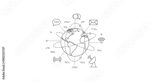 Globe with communication symbols around it.