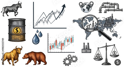Business finance economy market symbols icons.