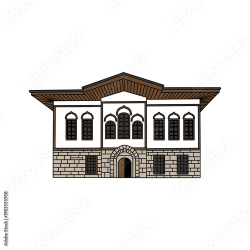 Traditional Ottoman Turkish Mansion House Vector Illustration