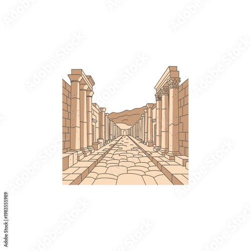Vector Illustration of Ancient Roman Colonnade and Stone Pillars
