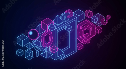 neon lit geometric shapes and camera.