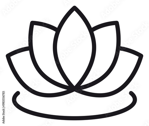 Foto Black line art lotus flower icon, minimalist floral symbol for yoga, meditation, wellness, and zen, scalable vector illustration on white background, elegant water lily design for logo and branding