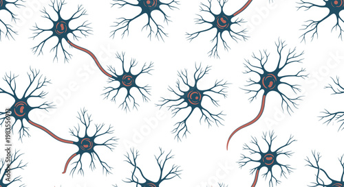 Seamless pattern of human neurons and brain cells illustration
