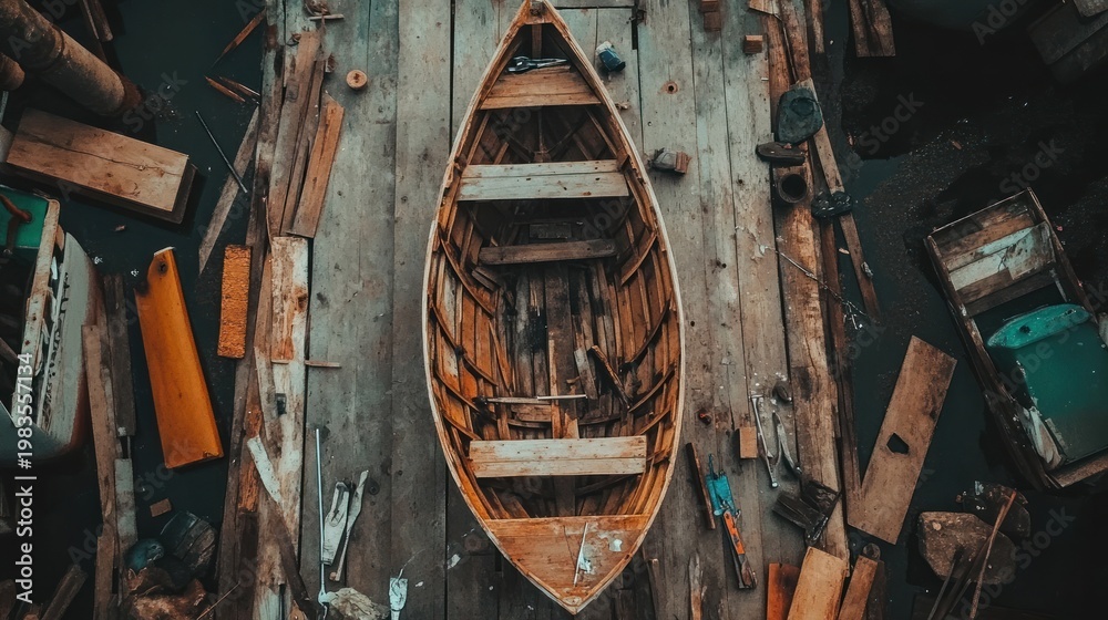 Fototapeta premium Wooden boat on wooden dock
