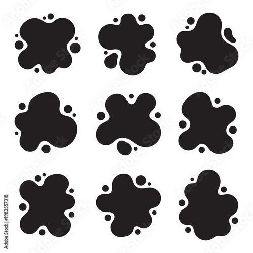 Collection of black ink blotches on for design elements