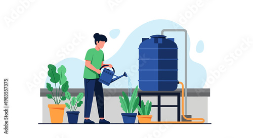 Blue Water Tank for Storage and Conservation Illustration.