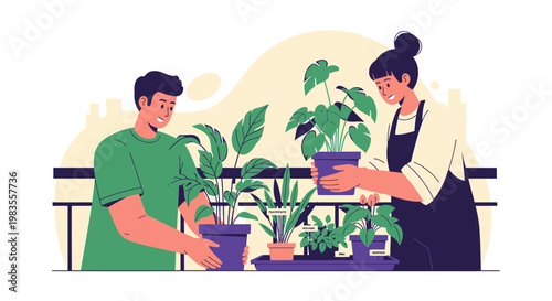 Indoor Gardening - People Caring for Potted Plants Together.
