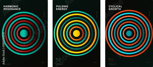 Harmonic resonance poster template set emerald copper concentric circles meditative design