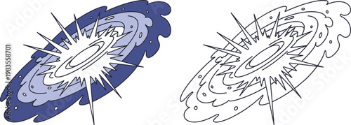 Dynamic Cartoon Galaxy or Black Hole with Energy Burst and Rings