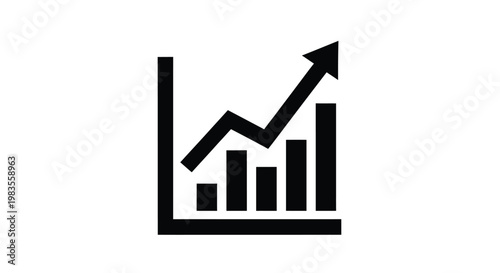 Simple black icon depicting a rising bar graph with upward trend