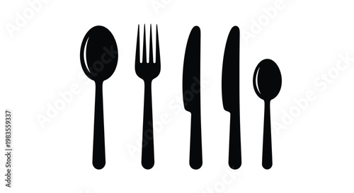Black silhouette icons depict a spoon fork and multiple knives