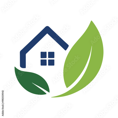 Eco-friendly home symbolized by a house and leaves