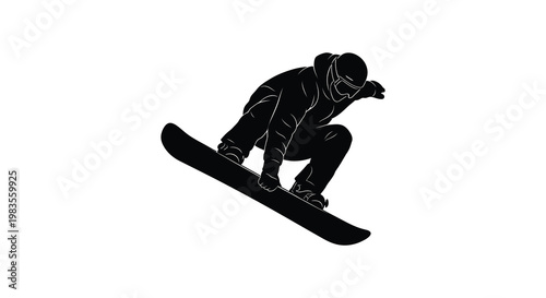 Snowboarder mid air performing a trick a striking black silhouette