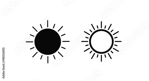 Two stylized sun icons one filled one outlined with radiating lines