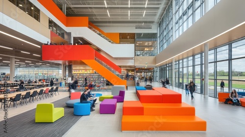 Modern interior of a public library or university building