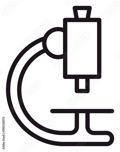 Schilderij op canvas Microscope vector icon illustration, black line art symbol of laboratory equipment for scientific research, biology, chemistry, and medical analysis, minimalist scalable graphic design