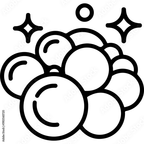 Cluster of bubbles with sparkles floating around them in a whimsical arrangement