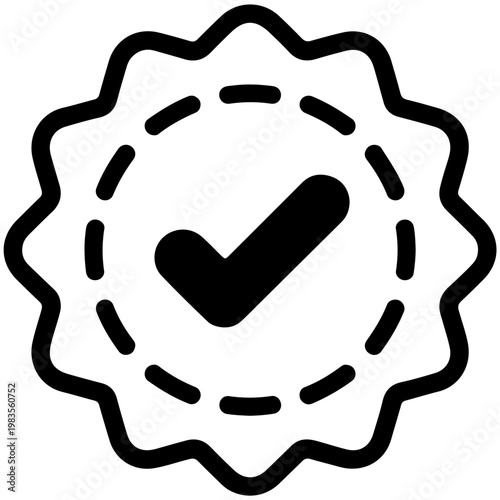 A stylized checkmark enclosed within a rounded flower-like shape