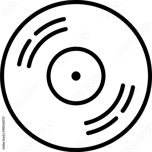 Simple line drawing of a vinyl record with grooves and center hole