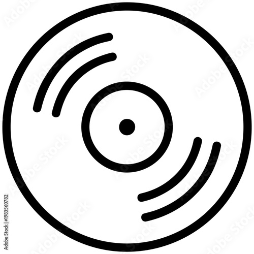 Black and white illustration of a vinyl record with stylus tracing grooves