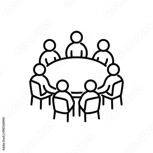 Community and volunteering meeting round table black and white vector icon for community and volunteering projects