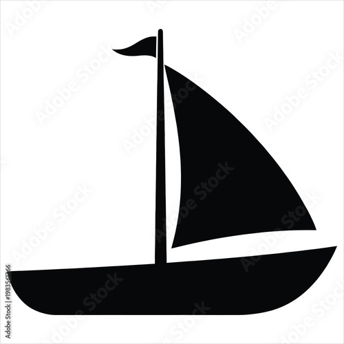A black silhouette of a sailboat with a triangular flag on its mast is depicted against a white background.