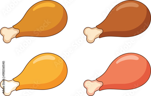 Fried chicken drumsticks set cartoon vector illustration crispy meat food collection isolated tasty fastfood design elements