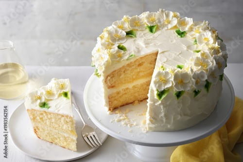 Delicious Cake With Flowers on Top Served With a Slice on a Plate