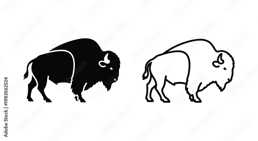 Obraz premium American Bison Icon Designs - Stylish Black and White Vector Art Vector