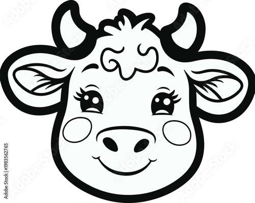Cow Face Minimal Black and White Line Art Vector Sticker 1