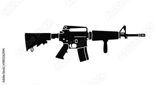 Black silhouette of an ar 15 style assault rifle against a white background