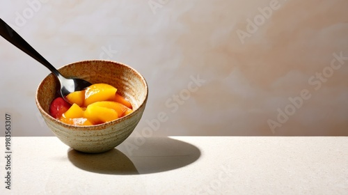 Warm Orange Soup in a Bowl With a Spoon on a Simple Kitchen Table