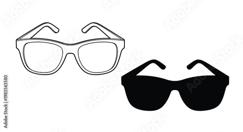 Two pairs of eyeglasses one outlined one filled in black