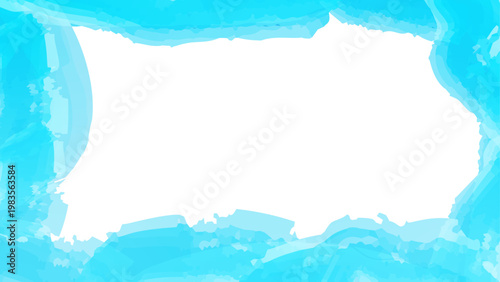 Blue grunge watercolor ocean sky background with waves, clouds and nature inspired illustration design frame