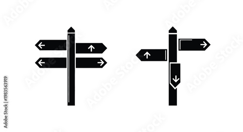 Black signpost icons depicting directional arrows left right up and down