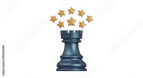 Dark Blue Chess Rook with Gold Stars isolated on a transparent background
