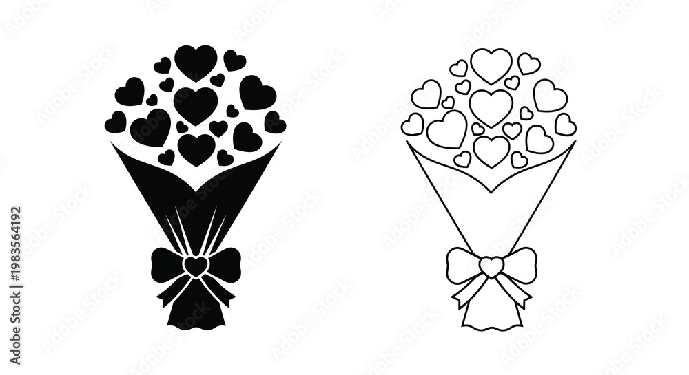 Fototapeta premium Two black and white bouquets of hearts side by side