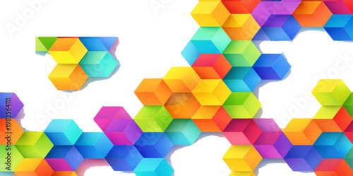 A vibrant arrangement of multicolored cubes creating a complex and intriguing geometric pattern, perfect for adding a splash of color and modernity to any visual project.