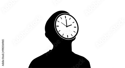 A silhouette of a person with a clock for a head.