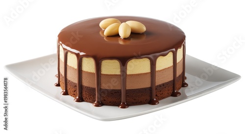 Triple Chocolate Mousse Cake with Almonds isolated on a transparent background