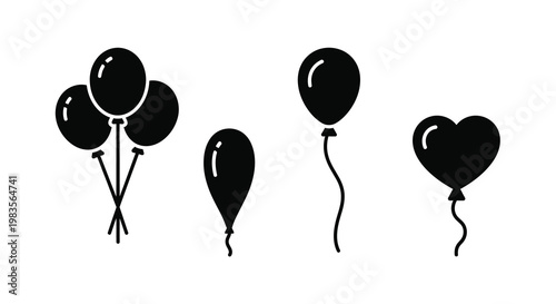 Black balloons floating upwards a simple celebratory image silhouette