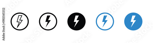 Flash lightning bolt power icon set in filled thin line outline and stroke styles, electric energy symbol for apps and websites vector illustration