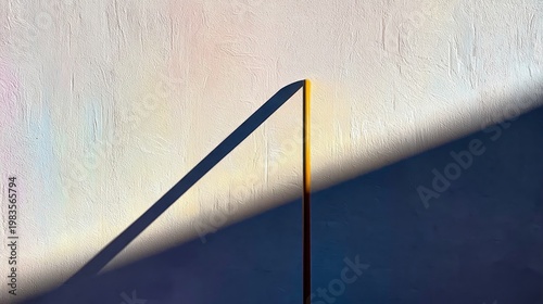Shadow and Color Play on a Wall With a Vertical Stick Casting a Long Shadow