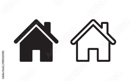 Real estate home icon set featuring chimney house symbols for design.