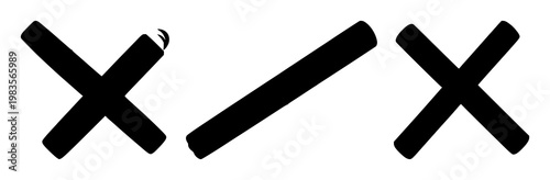 Cigarette set with black icon on white background featuring stop smoking symbol, crossed cigarette, smoking cessation with health and wellness