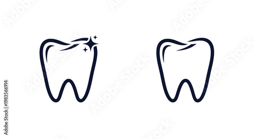 Two tooth icons one sparkling and one standard in dark blue