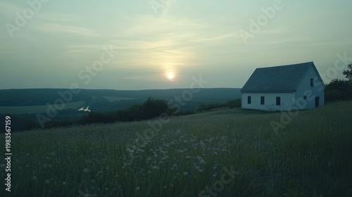 House on a hill at sunset