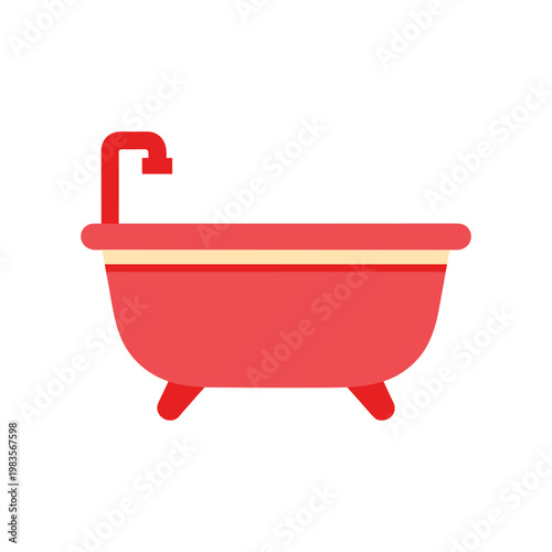Vibrant red modern freestanding bathtub with faucet, isolated on white background, 3D illustration