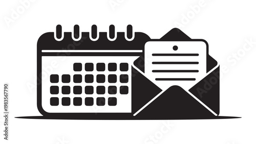Black silhouette of calendar and envelope with clock hands